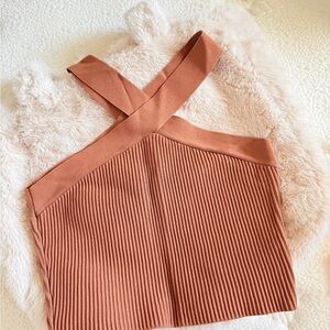 Women's Ribbed Cross-Back Top - Tan